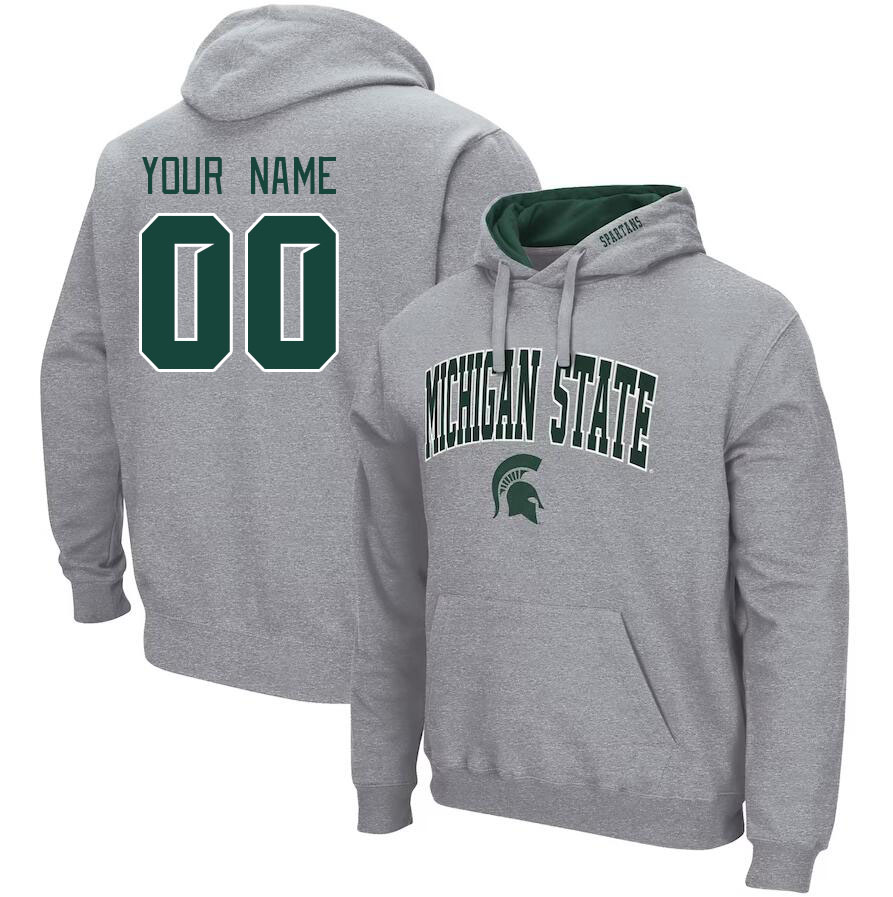 Custom Michigan State Spartans Name And Number College Hoodie-Gray